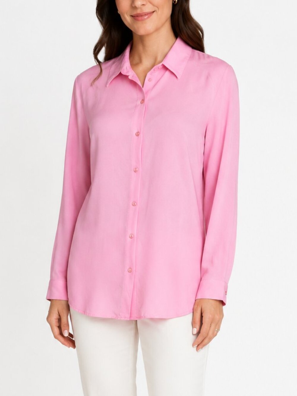 BIG DART Pink Oversized Button Down Shirt 100% Viscose Coquette Preppy Blouse